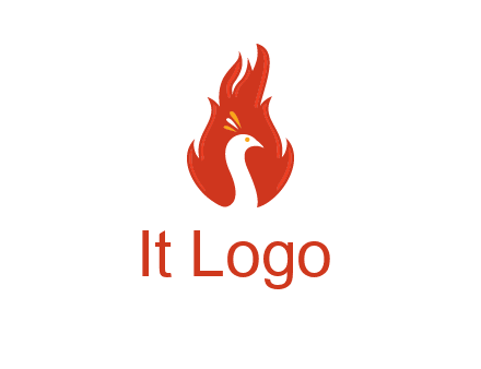 abstract peacock in fire flames icon