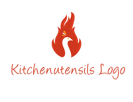 abstract peacock in fire flames icon