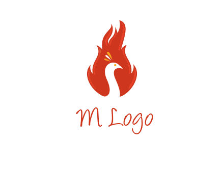 abstract peacock in fire flames icon