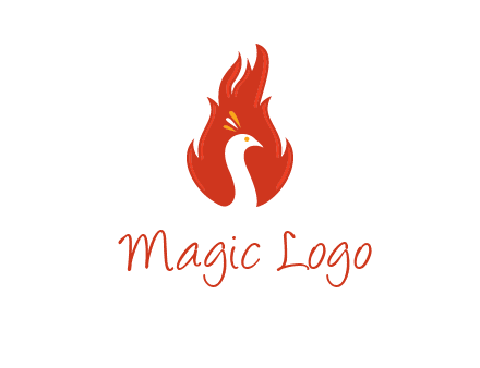 abstract peacock in fire flames icon