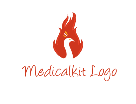abstract peacock in fire flames icon