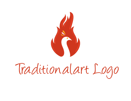 abstract peacock in fire flames icon