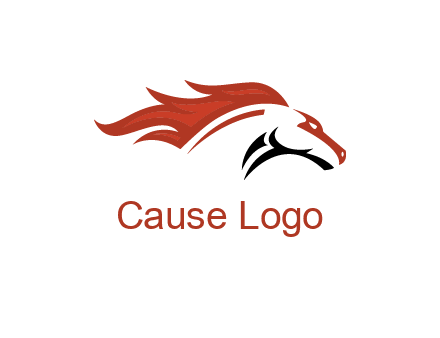 abstract horse combine with fire flames logo