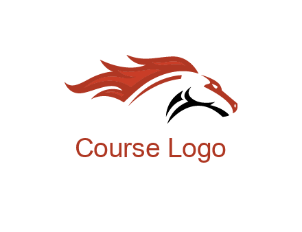 abstract horse combine with fire flames logo