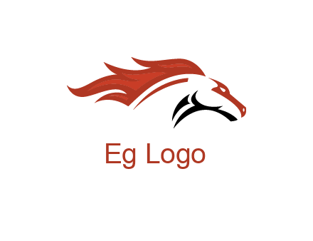abstract horse combine with fire flames logo