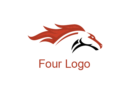 abstract horse combine with fire flames logo