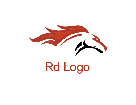 abstract horse combine with fire flames logo