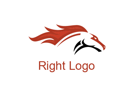 abstract horse combine with fire flames logo