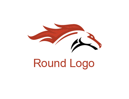 abstract horse combine with fire flames logo