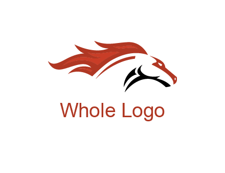 abstract horse combine with fire flames logo