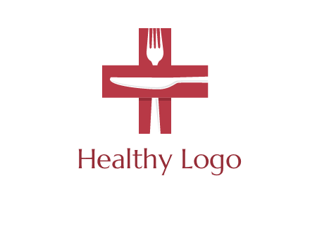 abstract spoon and knife in medical plus sign icon