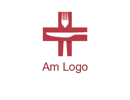 abstract spoon and knife in medical plus sign icon