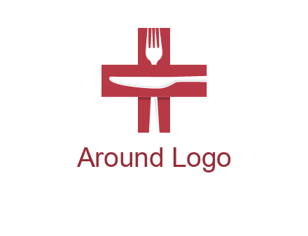abstract spoon and knife in medical plus sign icon