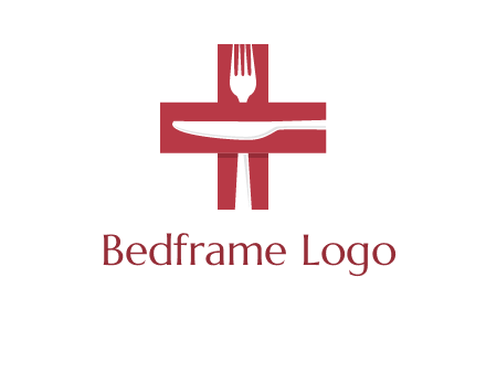 abstract spoon and knife in medical plus sign icon