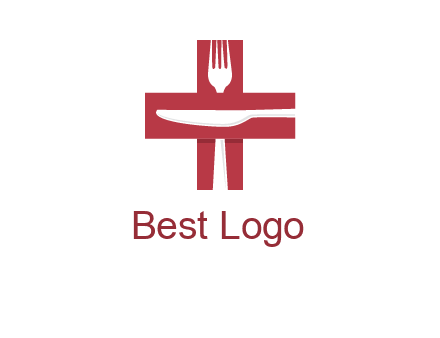 abstract spoon and knife in medical plus sign icon