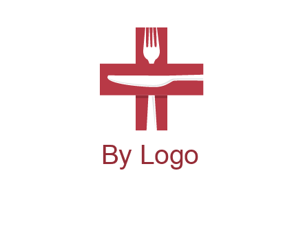 abstract spoon and knife in medical plus sign icon