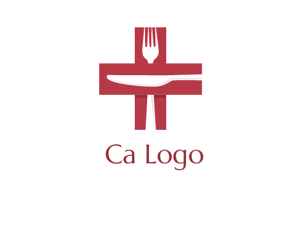 abstract spoon and knife in medical plus sign icon