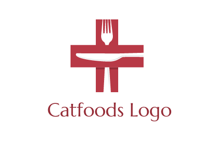 abstract spoon and knife in medical plus sign icon