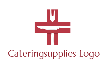 abstract spoon and knife in medical plus sign icon