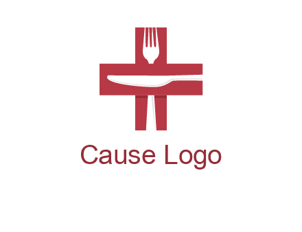 abstract spoon and knife in medical plus sign icon