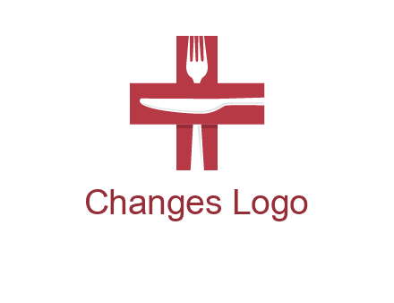 abstract spoon and knife in medical plus sign icon
