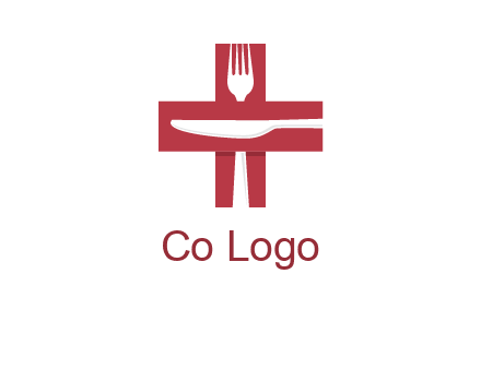 abstract spoon and knife in medical plus sign icon