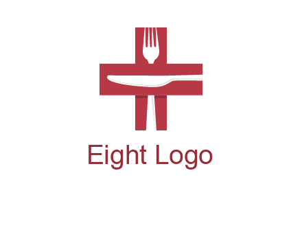 abstract spoon and knife in medical plus sign icon
