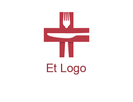abstract spoon and knife in medical plus sign icon