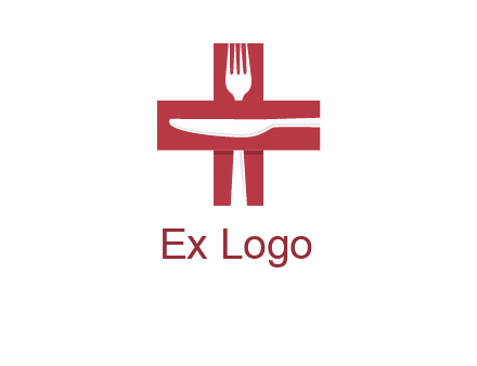abstract spoon and knife in medical plus sign icon