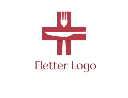 abstract spoon and knife in medical plus sign icon