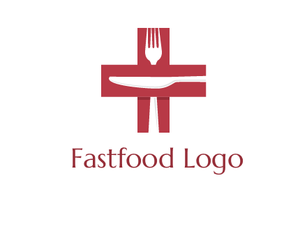 abstract spoon and knife in medical plus sign icon