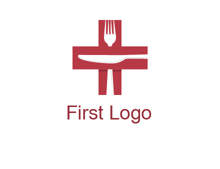 abstract spoon and knife in medical plus sign icon