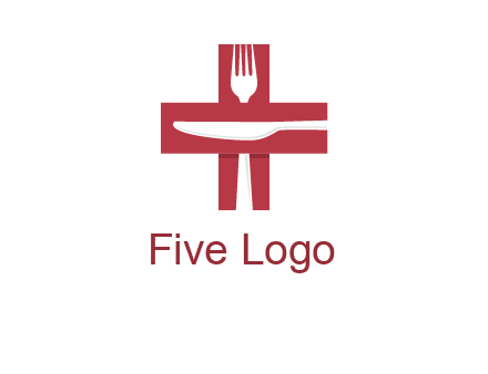 abstract spoon and knife in medical plus sign icon