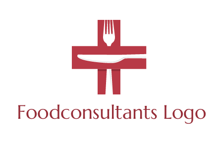 abstract spoon and knife in medical plus sign icon
