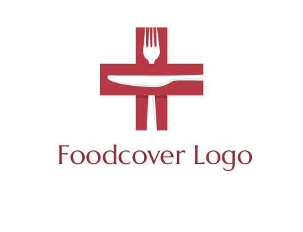 abstract spoon and knife in medical plus sign icon