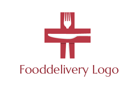abstract spoon and knife in medical plus sign icon