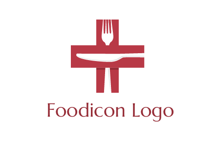 abstract spoon and knife in medical plus sign icon