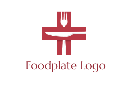 abstract spoon and knife in medical plus sign icon