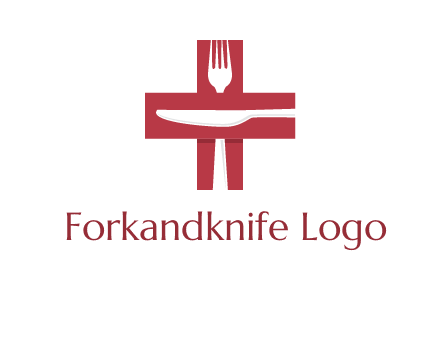 abstract spoon and knife in medical plus sign icon