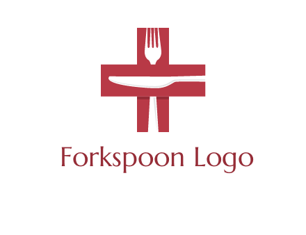 abstract spoon and knife in medical plus sign icon