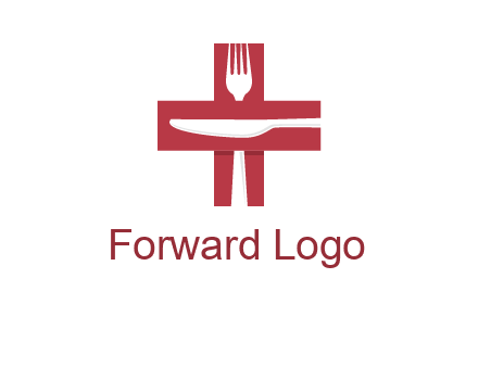abstract spoon and knife in medical plus sign icon