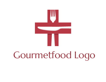 abstract spoon and knife in medical plus sign icon