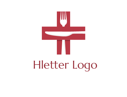 abstract spoon and knife in medical plus sign icon
