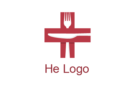 abstract spoon and knife in medical plus sign icon