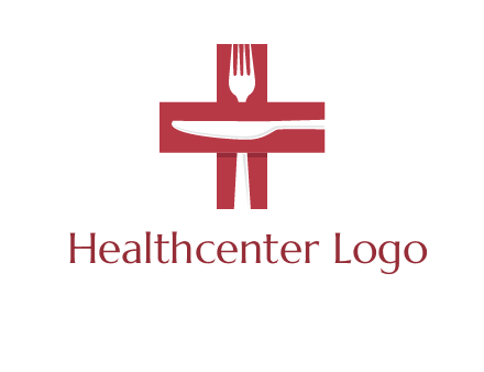 abstract spoon and knife in medical plus sign icon