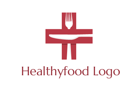 abstract spoon and knife in medical plus sign icon