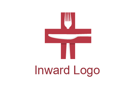 abstract spoon and knife in medical plus sign icon