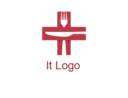 abstract spoon and knife in medical plus sign icon