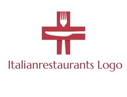 abstract spoon and knife in medical plus sign icon