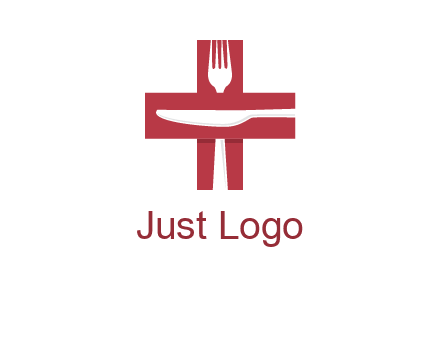 abstract spoon and knife in medical plus sign icon